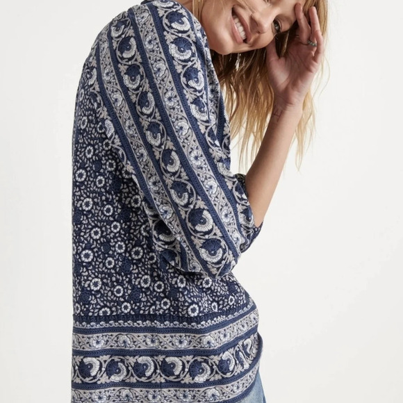 Lucky Brand Border Print Women's Peasant Top S - Picture 5 of 7